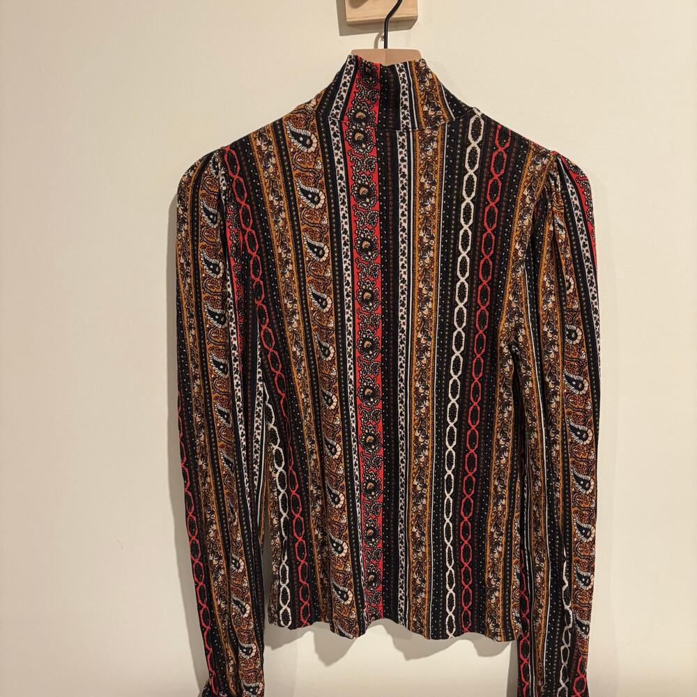 Free People Donatella Paisley Stripe Tie Sleeve Top Small 70s Boho Whimsygoth - Picture 4 of 6